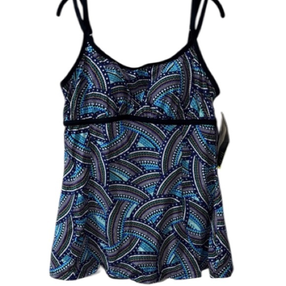 Suit Yourself Other - “Suit Yourself” Double Strap Blue, Black, Purple Patterned Swimdress Size 14